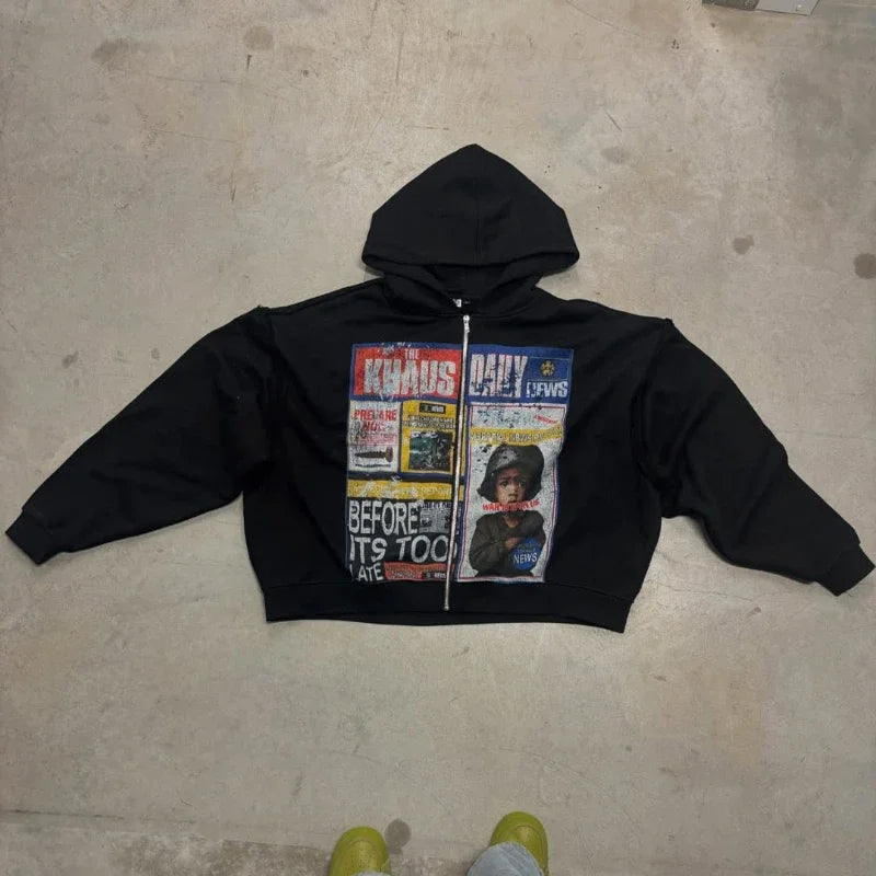 'Stop The War' Acid Wash Zip up