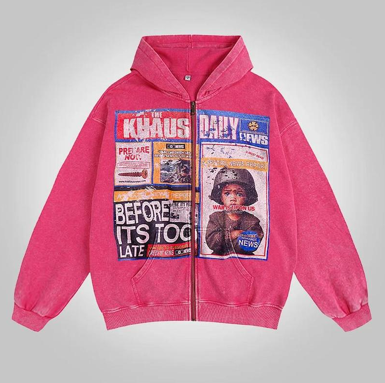 'Stop The War' Acid Wash Zip up